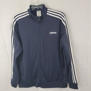 ADIDAS Mens Jacket Sz XL Essentials 3 Stripes Tricot Track BLUE Full Zip DU0445